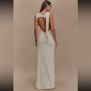 MESHKI Henley Drape Elegant Ivory Backless Dress